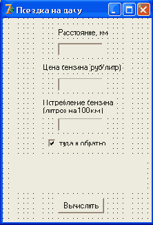 Форма приложения Поездка на дачу (поля вводаредактирования компонента NkEdit)