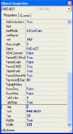  Свойство компонента NkEdit отражено в окне Object Inspector
